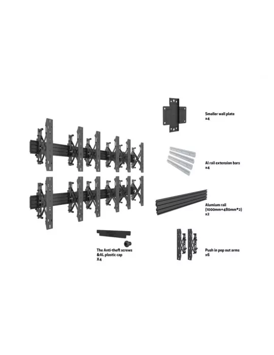MULTIBRACKETS 5044 Support mural Multibrackets Wallmount Pro MBW3x2U Push In Pop Out Noir - 6 écrans 32"-55" VESA Max 400x400