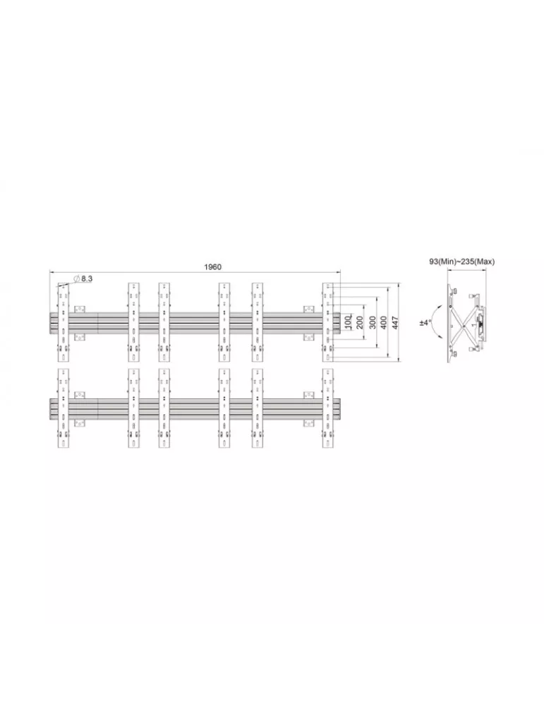 MULTIBRACKETS 5044 Support mural Multibrackets Wallmount Pro MBW3x2U Push In Pop Out Noir - 6 écrans 32"-55" VESA Max 400x400