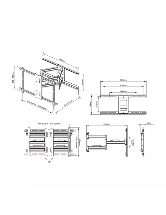 5471 Articulated wall support Multibrackets FlexArm Pro 60kg Heavy Duty Ref   null MUL5471 | MusicGoodDeal