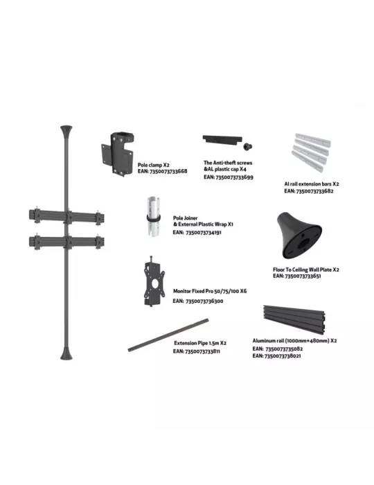 MULTIBRACKETS 2017 Soporte sol plafond Multibrackets Montaje de suelo a techo Pro MBFC3X2U-F100 - 6 pantallas 15 -32  VESA Max