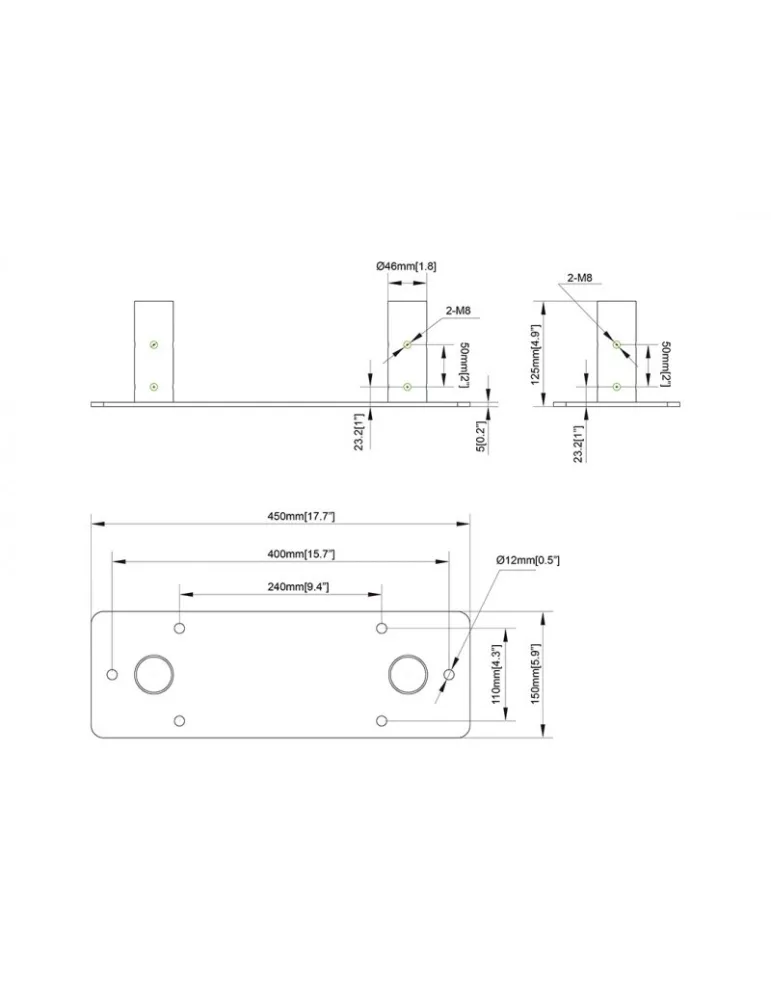 MULTIBRACKETS 6305 Base de acero para suelo Multibrackets Atornillable Doble Pértiga Placa Negra MULTIBRACKETS MUL6305 | Music