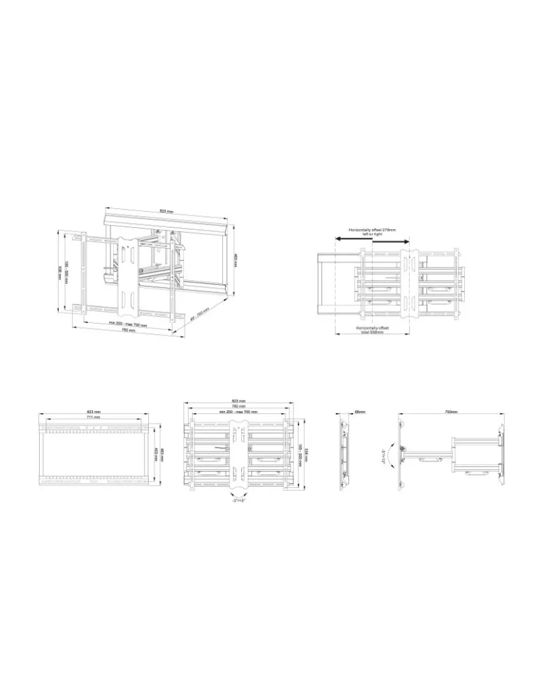 MULTIBRACKETS 2864 Support mural Articulé Multibrackets Flexarm Pro Dual HD Offset pour ecran 42"-100" - Poids 70kg Vesa 700x50