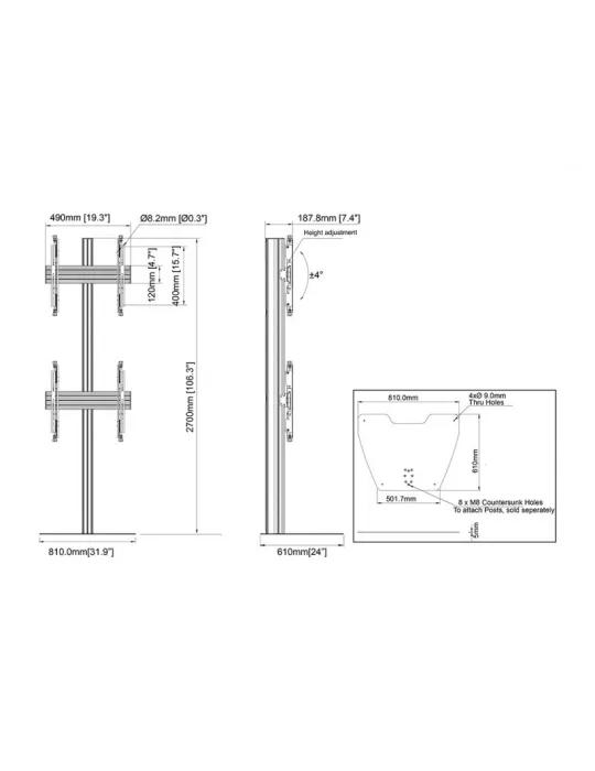 MULTIBRACKETS 5612 Soporte sol a fijador Multibrackets Columna de pie Pro MBFSC2U 270 Negro - 2 pantallas 40 -65  VESA Max 400