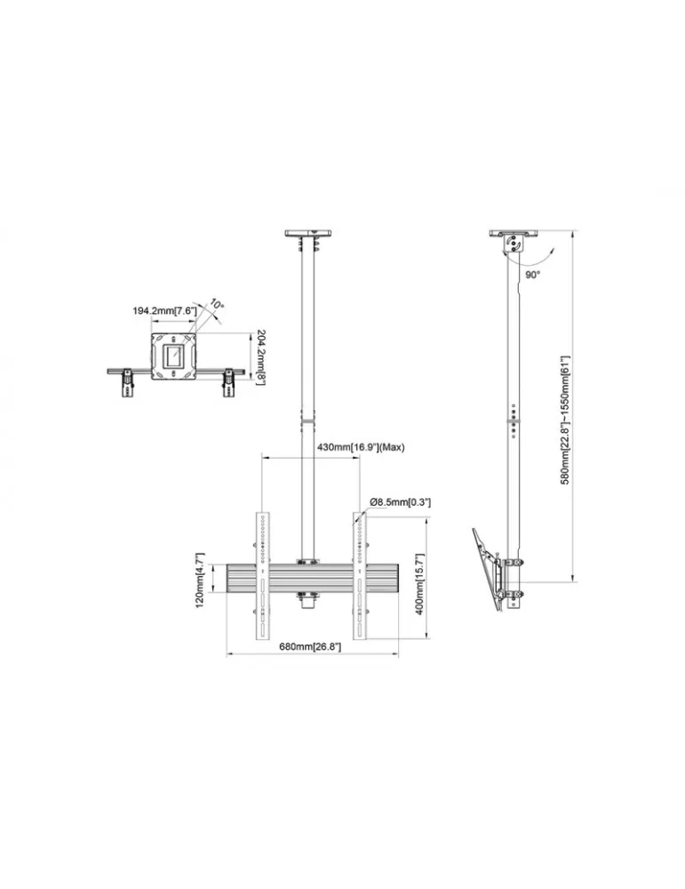 MULTIBRACKETS 8645 Support plafond Multibrackets Ceiling Mount Pro MBC1U White - screen 40 -65  VESA Max 600x400 MULTIBRACKETS