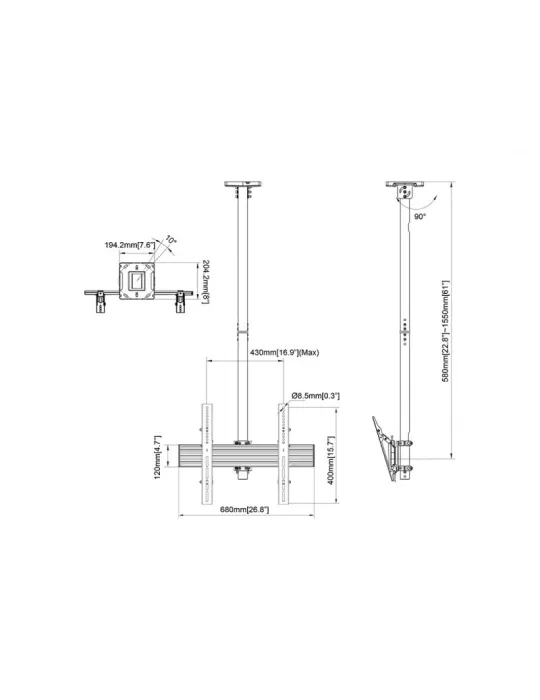 MULTIBRACKETS 8645 Deckenhalterung Multibrackets Ceiling Mount Pro MBC1U Weiß - 40 -65 -Bildschirm VESA Max 600x400 MULTIBRACK