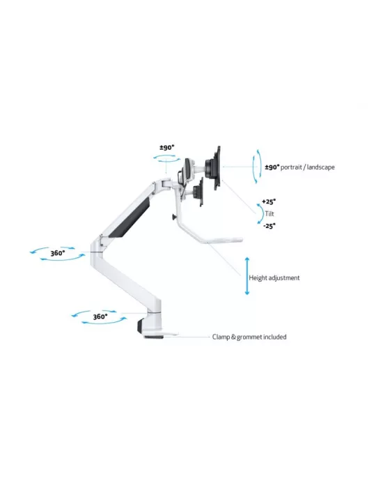 MULTIBRACKETS 6379 Articulated table support Multibrackets Gas Lift Arm w. Duo Crossbar - 2 screens 15 - 28  VESA Max 100x100