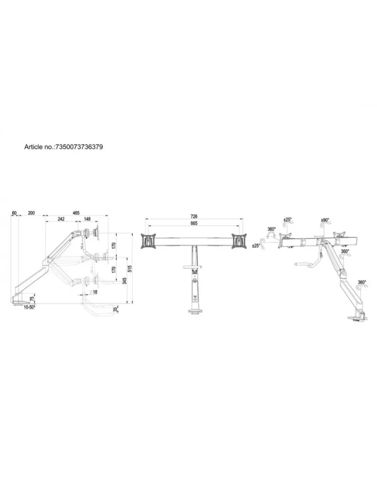 MULTIBRACKETS 6379 Soporte de mesa articulado Multibrackets Brazo elevador a gas c. Travesaño Duo - 2 pantallas 15 - 28  VESA
