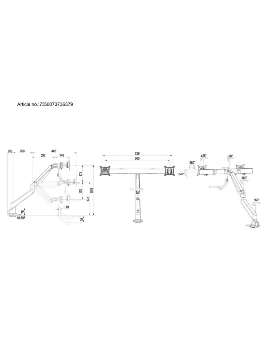 MULTIBRACKETS 6379 Gelenkige Tischhalterung Multibrackets Gas Lift Arm w. Duo Crossbar - 2 Bildschirme von 15 -28  VESA Max 10