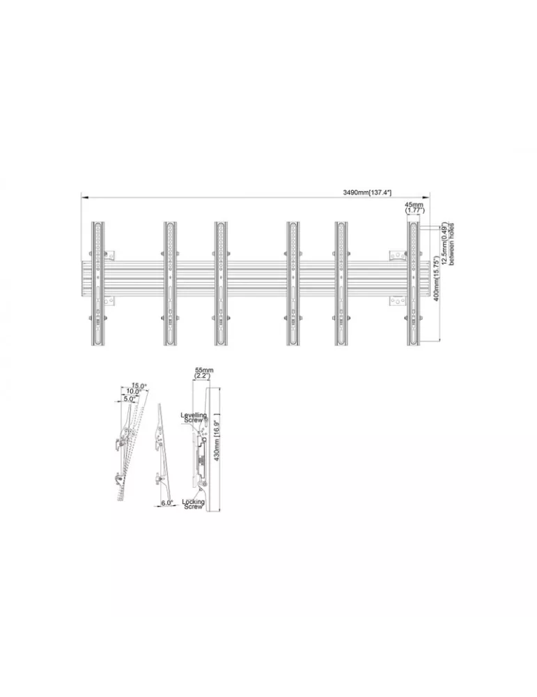 MULTIBRACKETS 4078 Support mural inclinable Multibrackets Wallmount Pro MBW3U Tilt Black - 3 écrans 40"-75" VESA Max 600x400