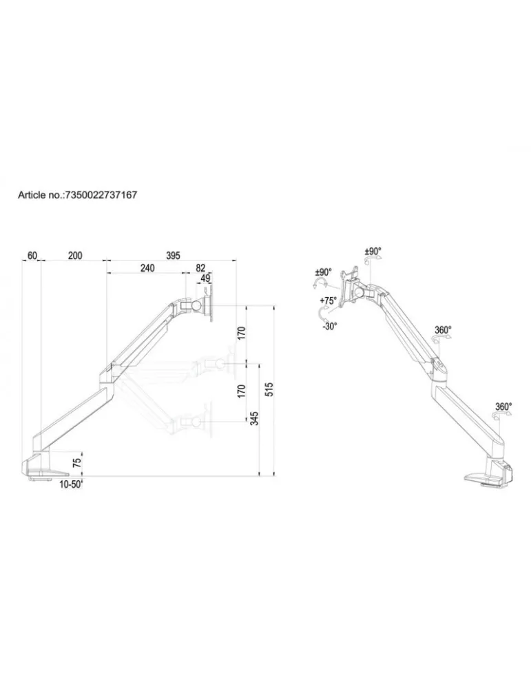MULTIBRACKETS 7167 Support de table Multibrackets VESA Gas Lift Arm Single - écran de 15"-32" VESA Max 100x100