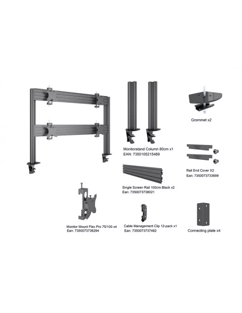 MULTIBRACKETS 5544 Multibrackets table stand Deskmunt Column Pro 4x1 MBDM4x1U - 4 screens 15-32  VESA Max 100x100 MULTIBRACKET