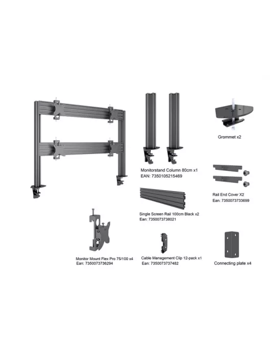 MULTIBRACKETS 5544 Multibrackets table stand Deskmunt Column Pro 4x1 MBDM4x1U - 4 screens 15-32  VESA Max 100x100 MULTIBRACKET
