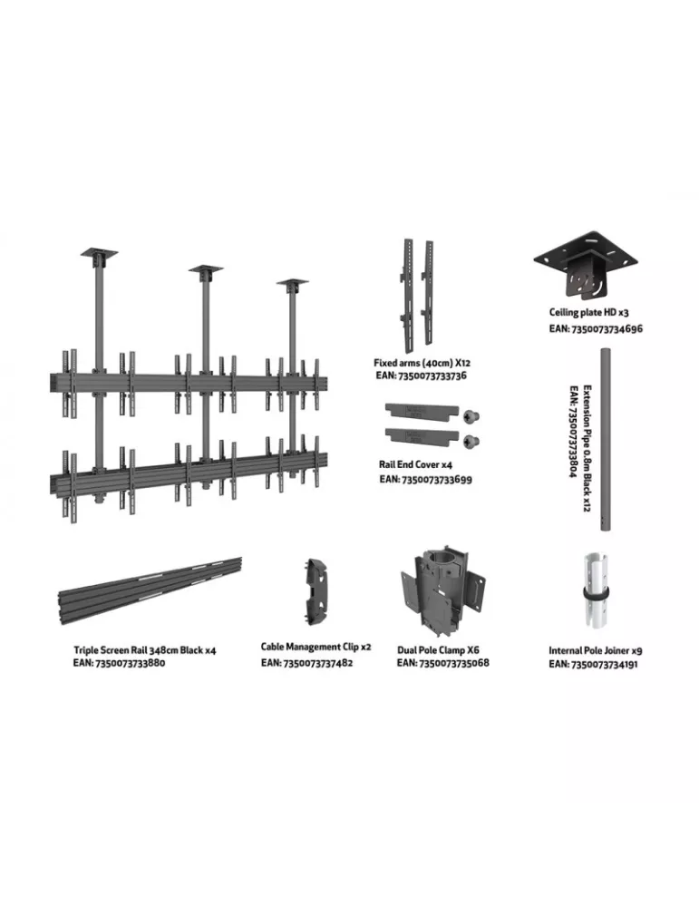 MULTIBRACKETS 3606 Ceiling Mount Multibrackets MBC3X2U2 Ceiling Mount Pro - 12 screens 40 -65  VESA Max 600x400 MULTIBRACKETS