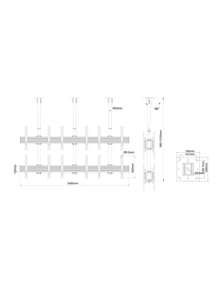 MULTIBRACKETS 3606 Ceiling Mount Multibrackets MBC3X2U2 Ceiling Mount Pro - 12 screens 40 -65  VESA Max 600x400 MULTIBRACKETS