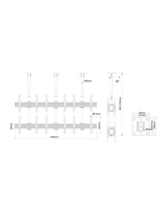 MULTIBRACKETS 3606 Ceiling Mount Multibrackets MBC3X2U2 Ceiling Mount Pro - 12 screens 40 -65  VESA Max 600x400 MULTIBRACKETS