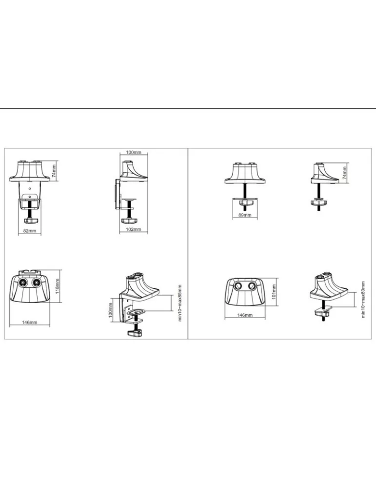 MULTIBRACKETS 7086 Support de table Multibrackets Deskmount Gas Spring Dual - 2 écrans de 15" - 27" VESA Max 100x100