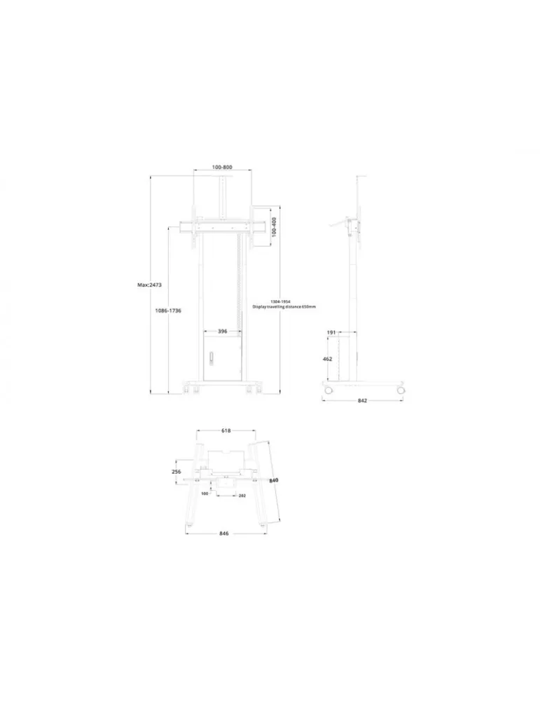 MULTIBRACKETS 9073 FloorStand 120kg Blanco Flip 2 soporte móvil motorizado con Rack y soporte de cámara MULTIBRACKETS MUL9073