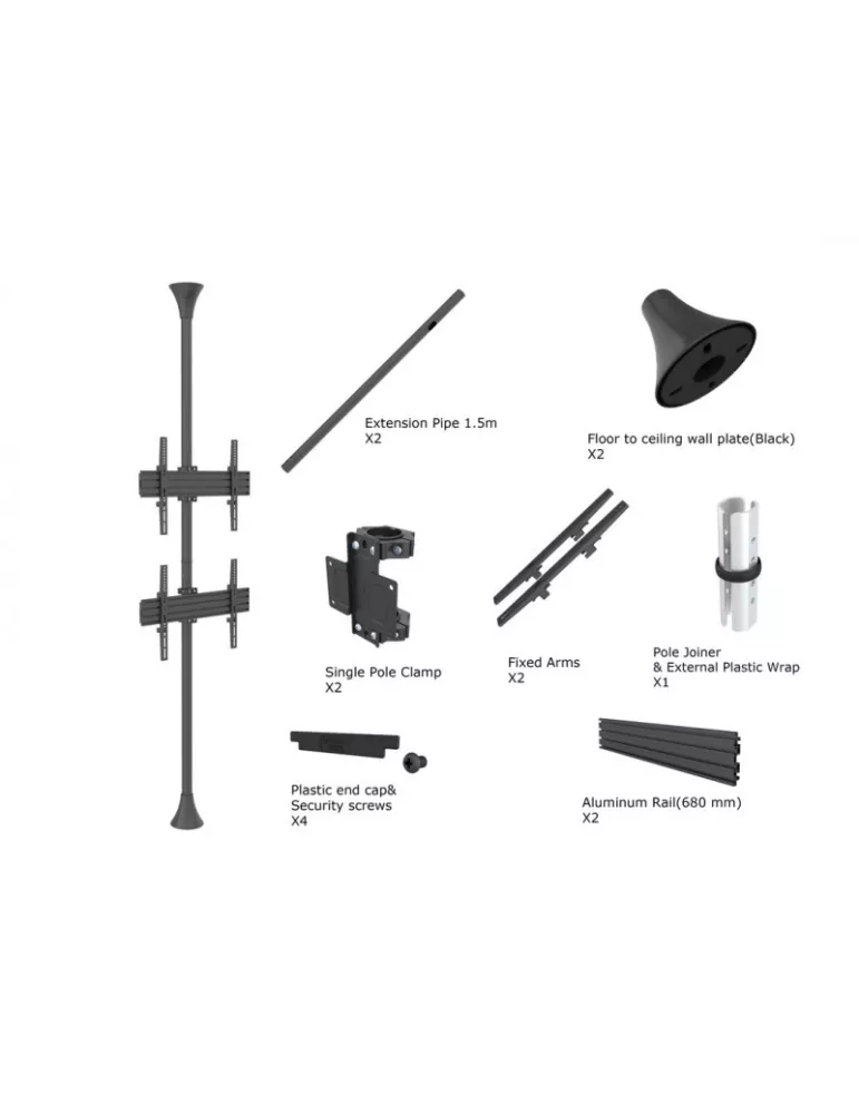 MULTIBRACKETS 3637 Soporte sol plafond Multibrackets Montaje de suelo a techo Pro MBFC2U - 2 pantallas 40 -65  VESA Max 600x40