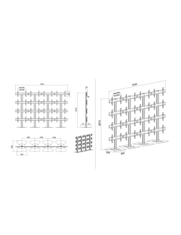 MULTIBRACKETS 0933 Support sol Multibrackets Public Video Wall Stand - 16 écrans 40"-55" VESA Max 800x400