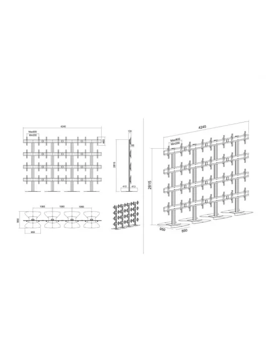 MULTIBRACKETS 0933 Support sol Multibrackets Public Video Wall Stand - 16 écrans 40"-55" VESA Max 800x400