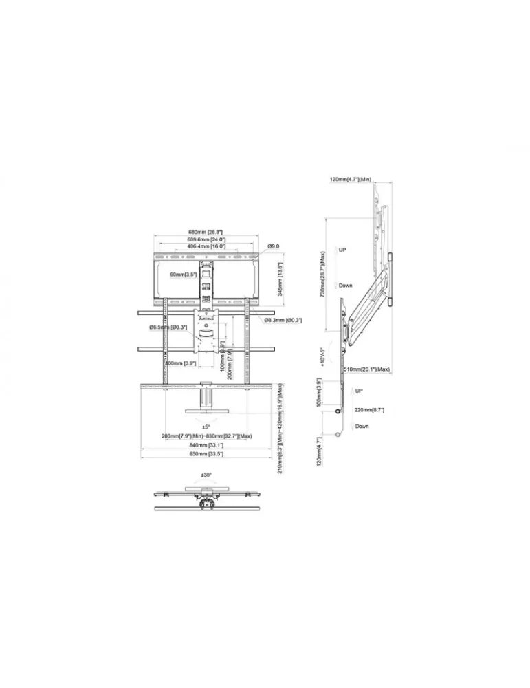 MULTIBRACKETS 4301 Support mural Articule Multibrackets Pull Down Full Motion Flexarm XL pour Ecran 55"-86" - Max 40kg VESA 800