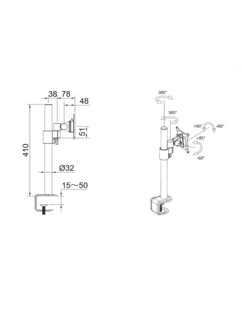 MULTIBRACKETS 5822 Support table rotatif Multibrackets Deskmount Officeline Single Black - écran 15  -30  Vesa Max 100x100 MUL