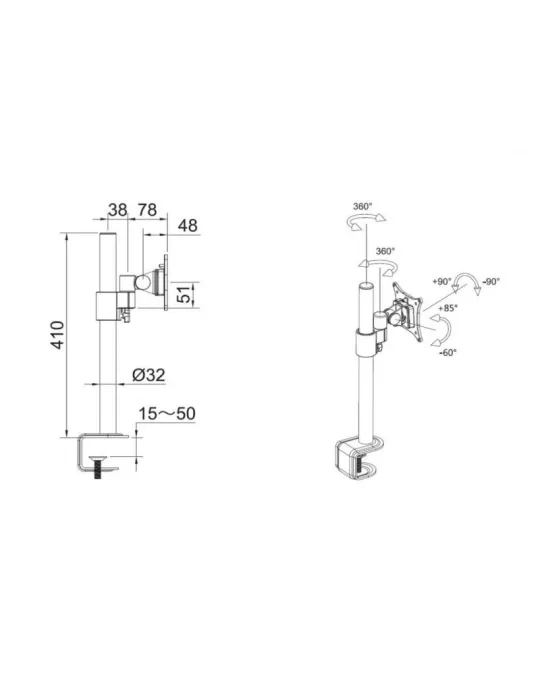MULTIBRACKETS 5822 Support table rotatif Multibrackets Deskmount Officeline Single Black - écran 15" -30" Vesa Max 100x100