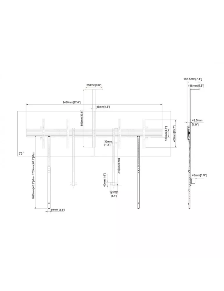 MULTIBRACKETS 3984 Support sol mur Multibrackets Collaboration - Side by Side with brackets - écran 32"-75" VESA Max 600x400