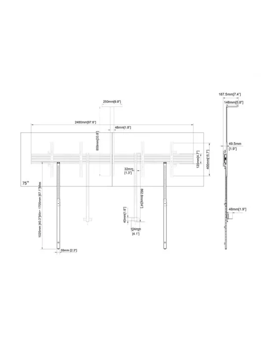 MULTIBRACKETS 3984 Support sol mur Multibrackets Collaboration - Side by Side with brackets - écran 32"-75" VESA Max 600x400