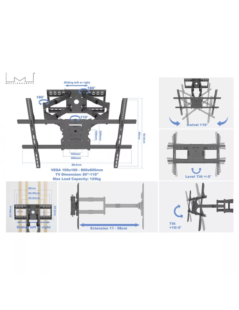 MULTIBRACKETS 5605 Soporte de Pared Brazo Largo Universal 980mm SD DUAL Ref  MULTIBRACKETS MUL5605 | MusicGoodDeal