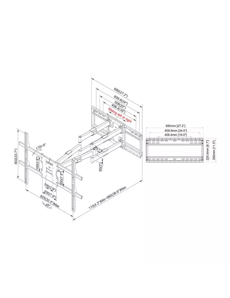MULTIBRACKETS 5605 Wall bracket Universal Long Reach Arm 980mm SD DUAL Ref   MULTIBRACKETS MUL5605 | MusicGoodDeal