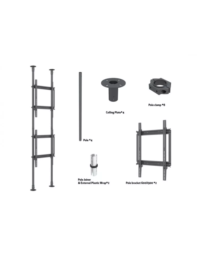 MULTIBRACKETS 7963 Support sol plafond Multibrackets Floor to Ceiling Mount Pro MBFC2P2UHD - 2 écrans 55"-75" VESA Max 600x900