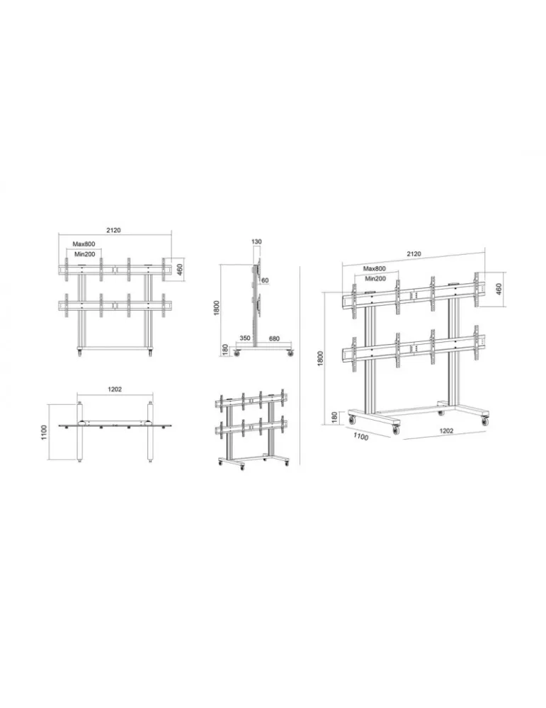 MULTIBRACKETS 9710 Mobiler Bodenständer Multibrackets Public Video Wall Stand - 4 Bildschirme 40 -55  VESA Max 800x400 MULTIBR