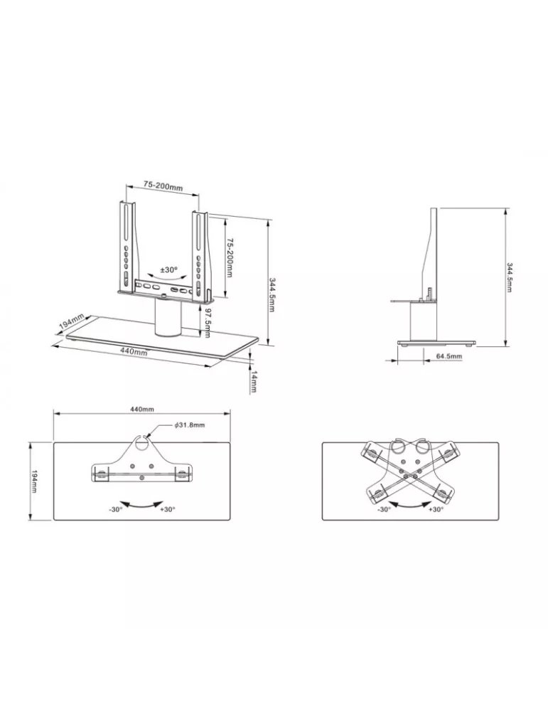 MULTIBRACKETS 3040 Support de table Multibrackets TableStand Turn XS Noir pour écran LCD de 24" - 32" VESA MAX 200x200