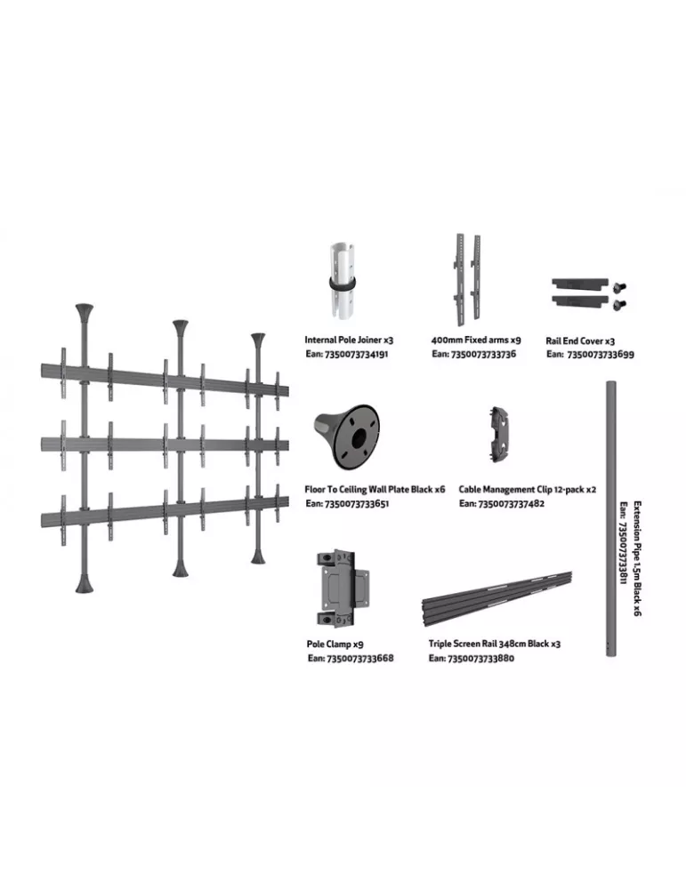 MULTIBRACKETS 6114 Support mur d images sol-plafond Multibrackets Floor to Ceiling Mount Pro MBFC3UX3 - 9 pantallas 40 -65  VE