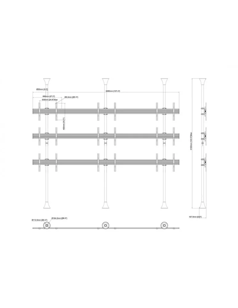 MULTIBRACKETS 6114 Support mur d images sol-plafond Multibrackets Floor to Ceiling Mount Pro MBFC3UX3 - 9 pantallas 40 -65  VE