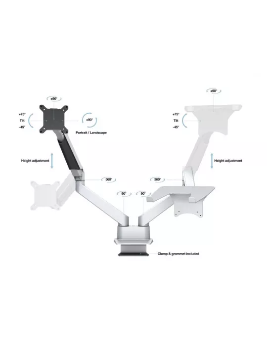 MULTIBRACKETS 1904 Support de table avec support ordinateur Multibrackets Gas Lift Arm Dual Arm w. Laptop Holder - écran 15"- 3