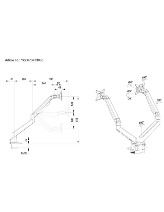 MULTIBRACKETS 1904 Support de table avec support ordinateur Multibrackets Gas Lift Arm Dual Arm w. Laptop Holder - écran 15"- 3