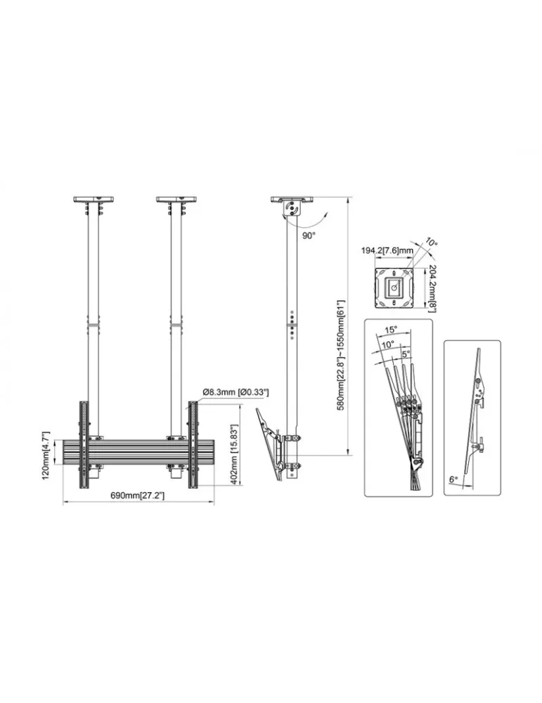 MULTIBRACKETS 4660 Ceiling mount Multibrackets MBC1USD 600 Ceiling Mount Pro - screen 40 -100  VESA Max 600x400 MULTIBRACKETS