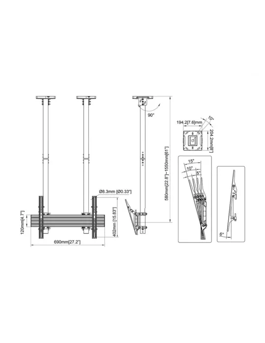 MULTIBRACKETS 4660 Deckenhalterung Multibrackets MBC1USD 600 Ceiling Mount Pro - 40 -100 -Bildschirm VESA Max 600x400 MULTIBRA
