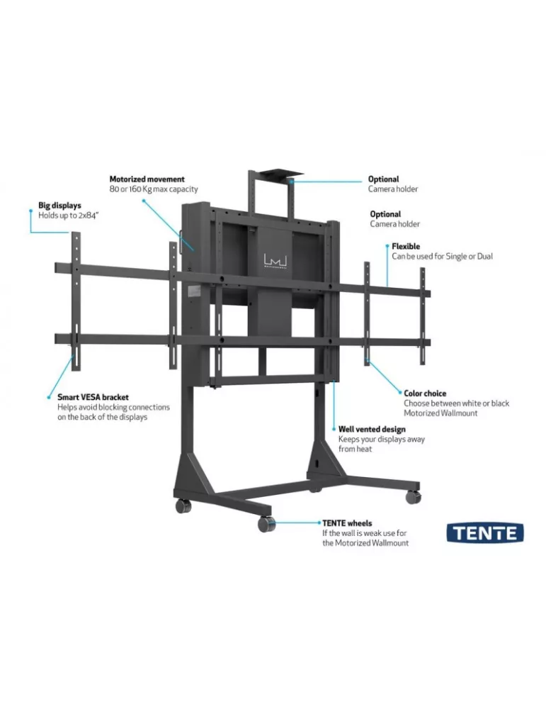 MULTIBRACKETS 0440 Motorisierter Rollständer Multibrackets Motorized Floorstand Dual Screen 160 kg Black SD - 84 -Bildschirm V