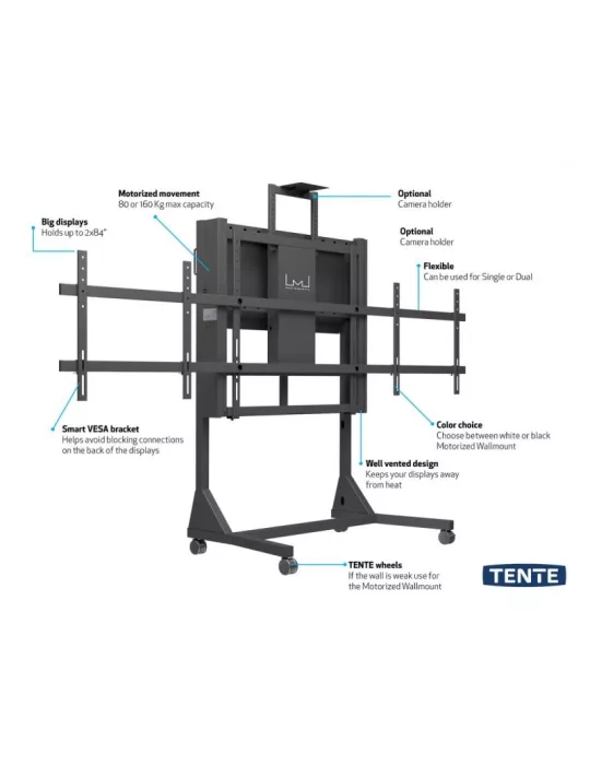 MULTIBRACKETS 0440 Motorisierter Rollständer Multibrackets Motorized Floorstand Dual Screen 160 kg Black SD - 84 -Bildschirm V