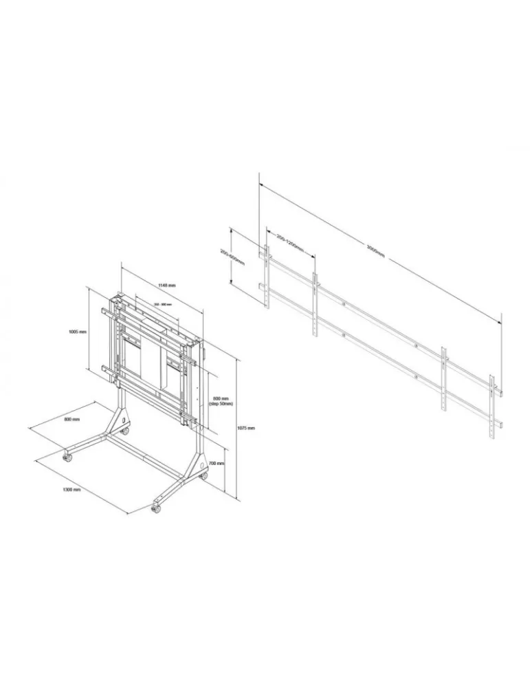 MULTIBRACKETS 0440 Support à roulettes motorisé Multibrackets Soporte de suelo motorizado Doble pantalla 160 kg Negro SD - Pan