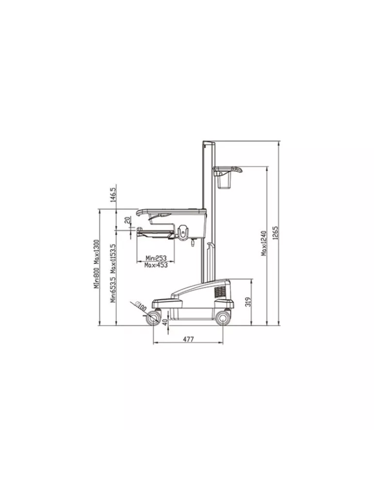 MULTIBRACKETS 0957 Motorized cart Multibrackets Universal Workstation Cart NB with Batterypack - 97 -173  screen MULTIBRACKETS