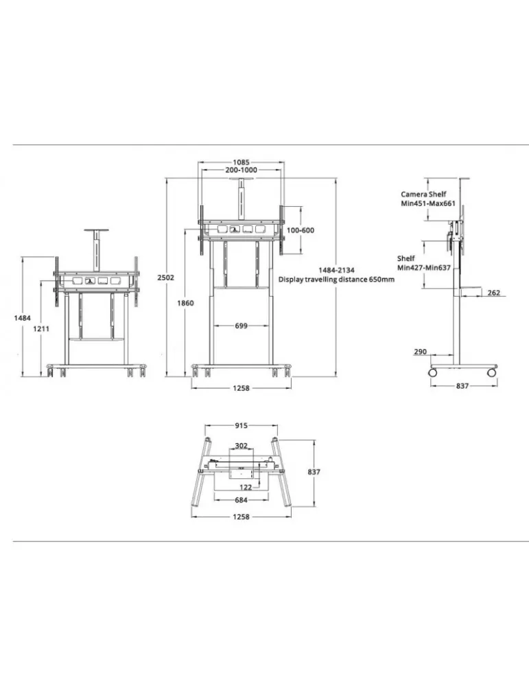 MULTIBRACKETS 0167 Support à roulettes motorisé  taille XL pour écran LCD / LED de 55" - 110" charge supportée 150kg Vesa Max 1