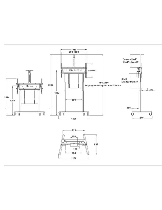 MULTIBRACKETS 0167 Support à roulettes motorisé  taille XL pour écran LCD / LED de 55" - 110" charge supportée 150kg Vesa Max 1