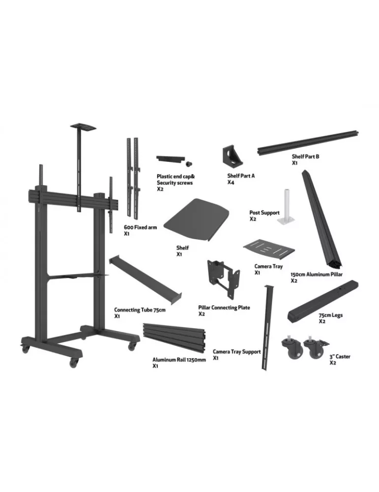 MULTIBRACKETS 9103 Mobile stand including camera support Multibrackets MBF1U 150 Floorstand Pro - 65 -100  screen VESA Max 100