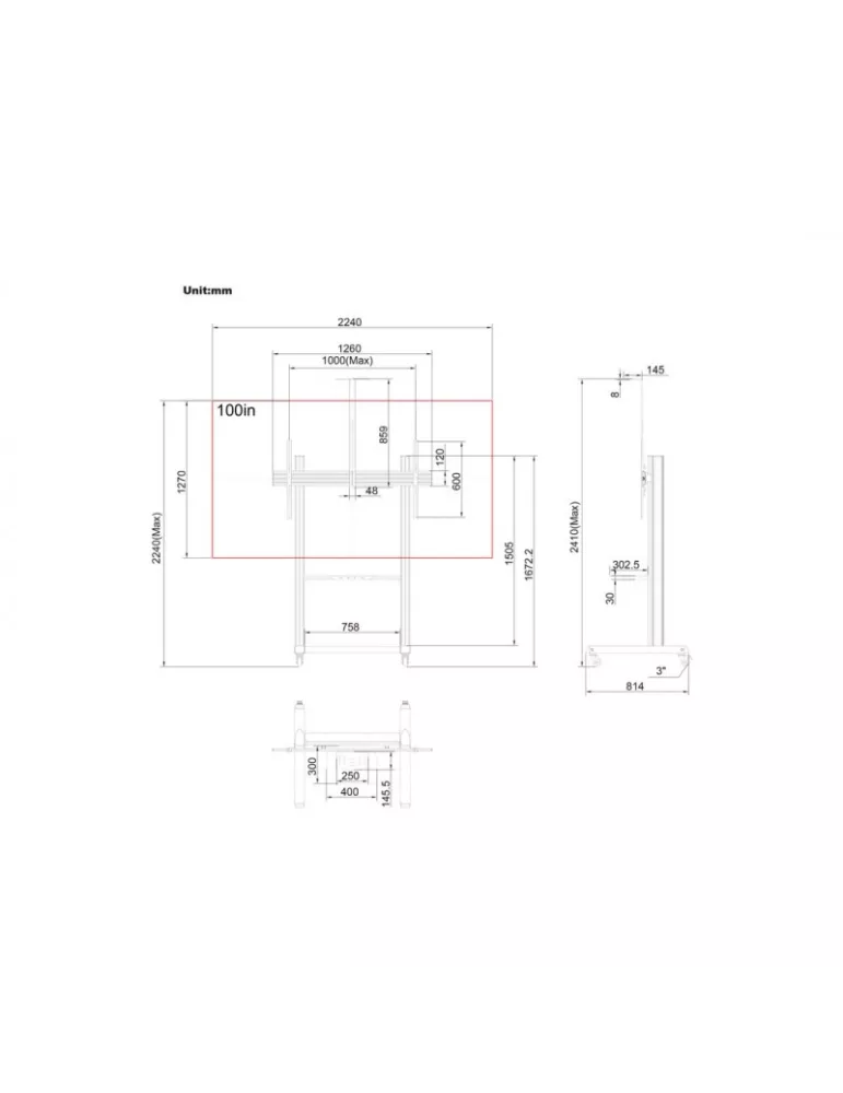 MULTIBRACKETS 9103 Support mobile avec support caméra inclus Multibrackets MBF1U 150 Floorstand Pro - écran 65"-100" VESA Max 1