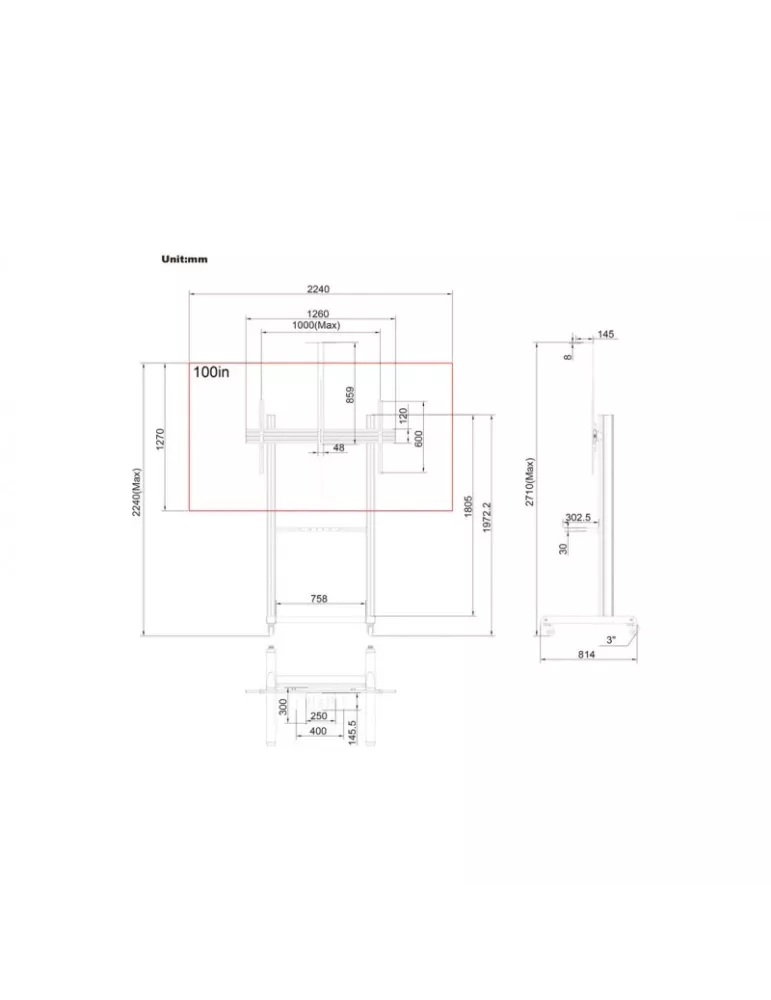 MULTIBRACKETS 9110 Support mobile avec support caméra inclus Multibrackets MBF1U 180 Floorstand Pro - écran 65"-100" VESA Max 1