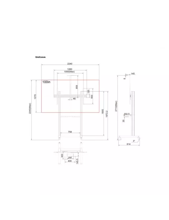 MULTIBRACKETS 9110 Soporte móvil con soporte para cámara incluido Multibrackets MBF1U 180 Floorstand Pro - Pantalla 65 -100  V